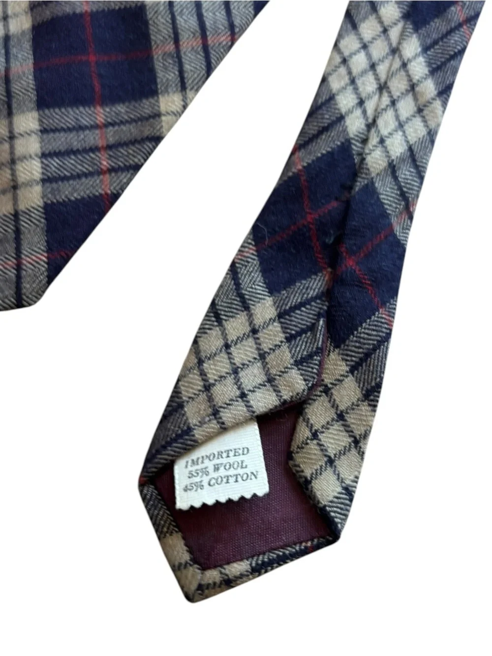 Vintage Viyella 55% Wool 45% Cotton Necktie Red Blue Cream Tartan Plaid Men Tie